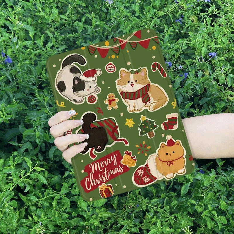 

Cover Pencil Holder Funda for IPad Air 6 Case IPad 10th Gen Air 5th 4th 10.9 2020 Pro 11 IPad 10.2 7th 9th 8th Christmas Cat