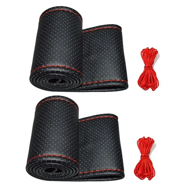 A03Z-2X New Universal Braid On The Steering Wheel PU Leather Steering Wheel Cover To Cover The Entire Single Connector 38Cm