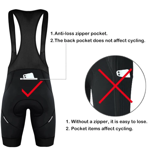 Imagen 2 del producto Phtxolue-pantalones cortos con pechera para ciclismo para hombre y mujer, pantalón corto antipérdida con bolsillo y cremallera, 6H, 500KM, para montaña, profesional, negro y verde