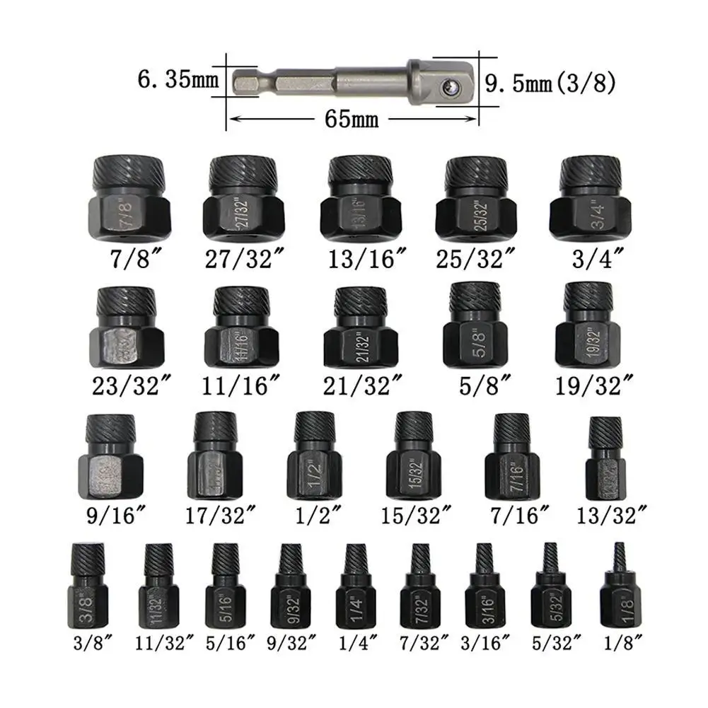 

26Pcs Case Damaged Screw Extractor Impact Bolt & Nut Remover Drill Stripped Single Head Broken Disassemble Bolt Demolition Tools