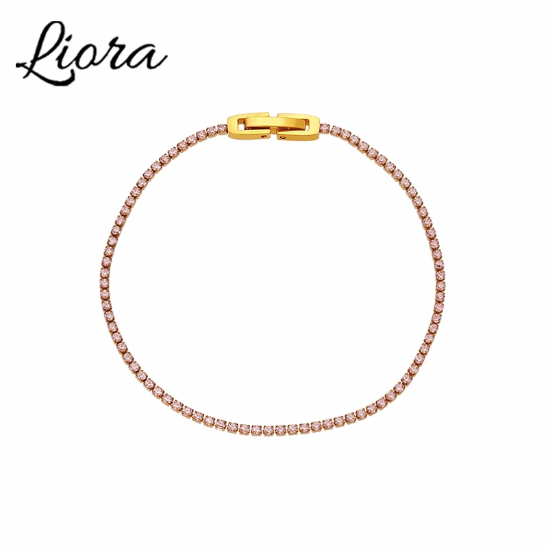 Liora Luxus Edelstahl Voll Multi-Farbe Zirkon Tennis Armband Für Frauen Charme Hochzeit Engagement Dünne Kette Handgelenk Schmuck