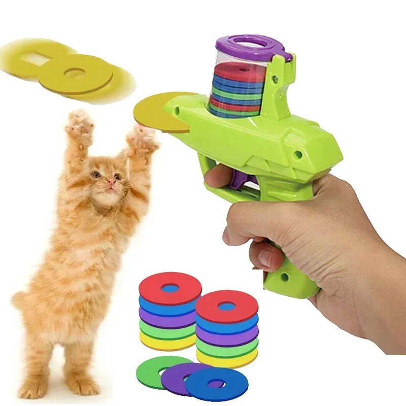 Funny Cat Toys Creative Turnip Gun with 15pcs Reusable Foam  Flying Disc Pet Hunting Interactive Toy Dog Cat Pet Supplies