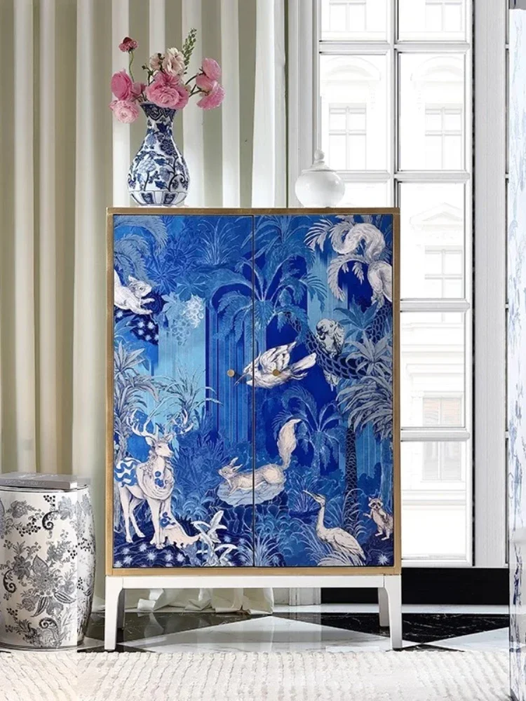 Porcelain white solid wood French medieval shoe cabinet multi-purpose cabinet storage storage decorative cabinet