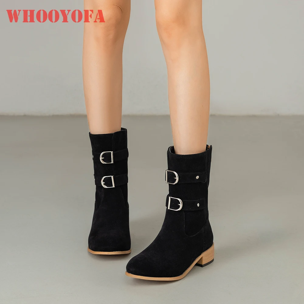 

2025 New Winter Mature Black Brown Women Mid Calf Boots Hot Med Heels Office Lady Formal Shoes Plus Big Size 43 45 48