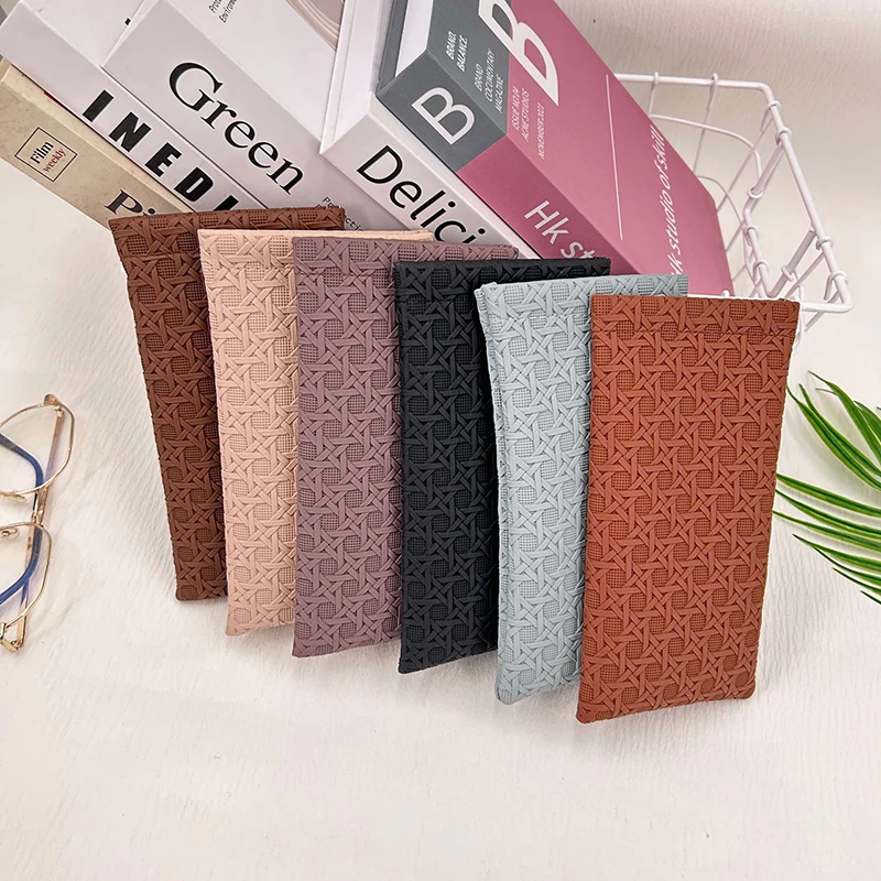 1Pc Woven Glasses Bag Sunglasses Box Portable Waterproof Glasses Pouch PU Leather Eyewear Protective Cover Storage Bag