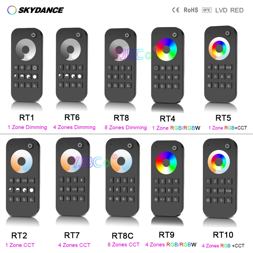 

Беспроводной Радиочастотный дистанционный сенсорный контроллер Skydance 2,4G для сенсорных колес, Одноцветный диммер с 1/4/8 зонами/CCT/RGB/RGBW/RGBCCT