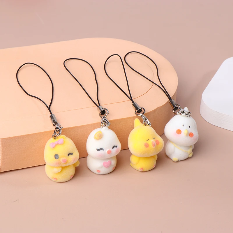 Porte-clés de canard flocage mignon, animal de dessin animé, étui pour téléphone JOEarphone, pendentif lanière, décor de sac à dos, porte-clés de voiture