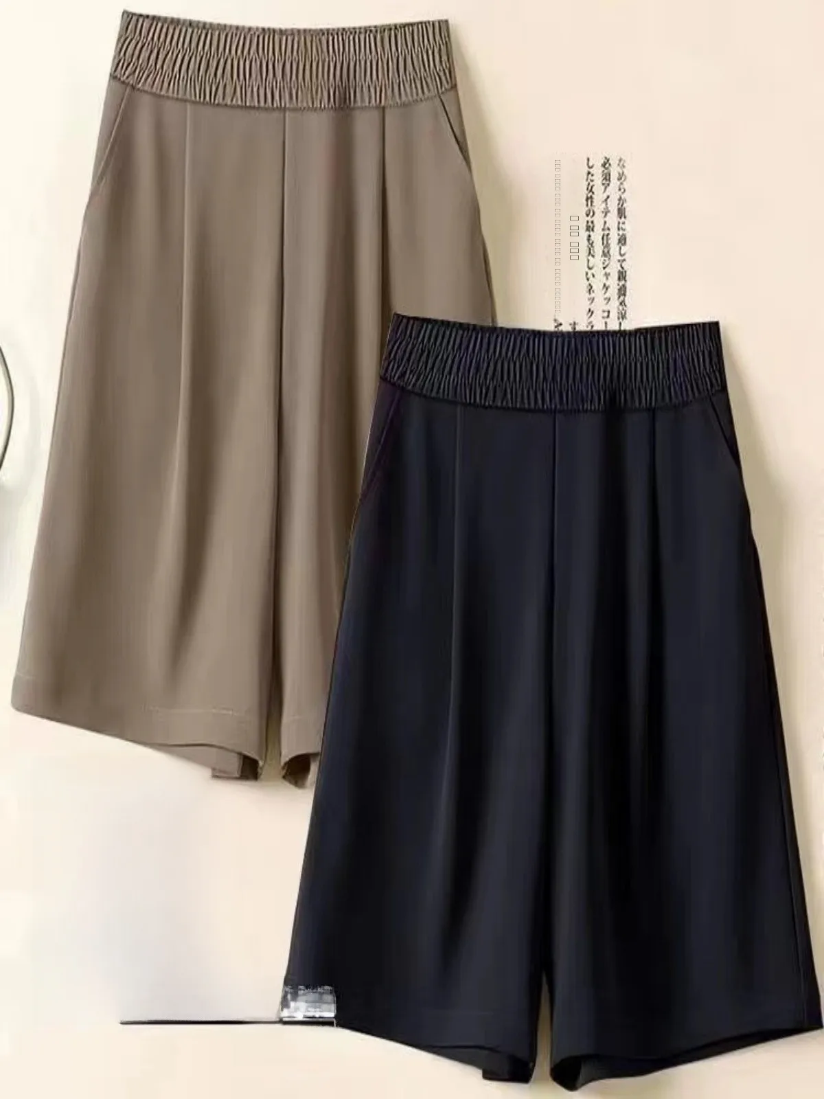 

Широкие брюки из ледяного шелка для женщин, летние, новые, повседневные, свободного кроя, на все сезоны, А-силуэт, с высокой талией, длина 3/4