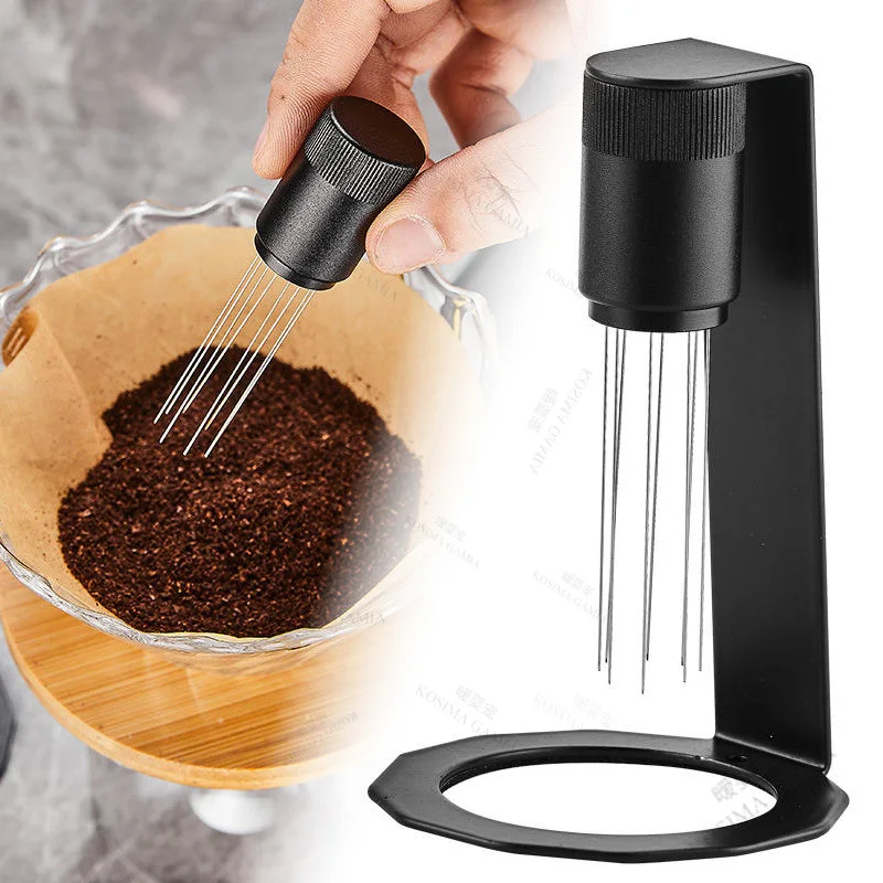 Distribuidor de Café com 8 Agulhas, Tamper de Café Expresso, Acessório de Café com Cabo de Aço Inoxidável, Ferramenta de Barista para Cafeteria