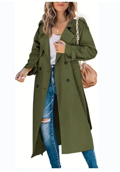 und die Vereinigten Staaten 2025 Neue Mode Einfarbiger Lässiger Damen-Trenchcoat mit Revers und Langen Ärmeln für Herbst und Winter – Detail 12