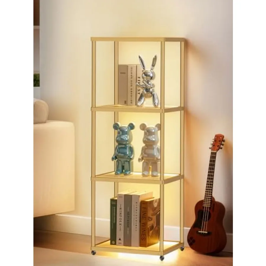 Display Shelf with Dimmable LED Floor Lamp, Display Cabinet with Glass Bookcase, Home Decor, Bedroom Decor, Bookshelf with Ligh