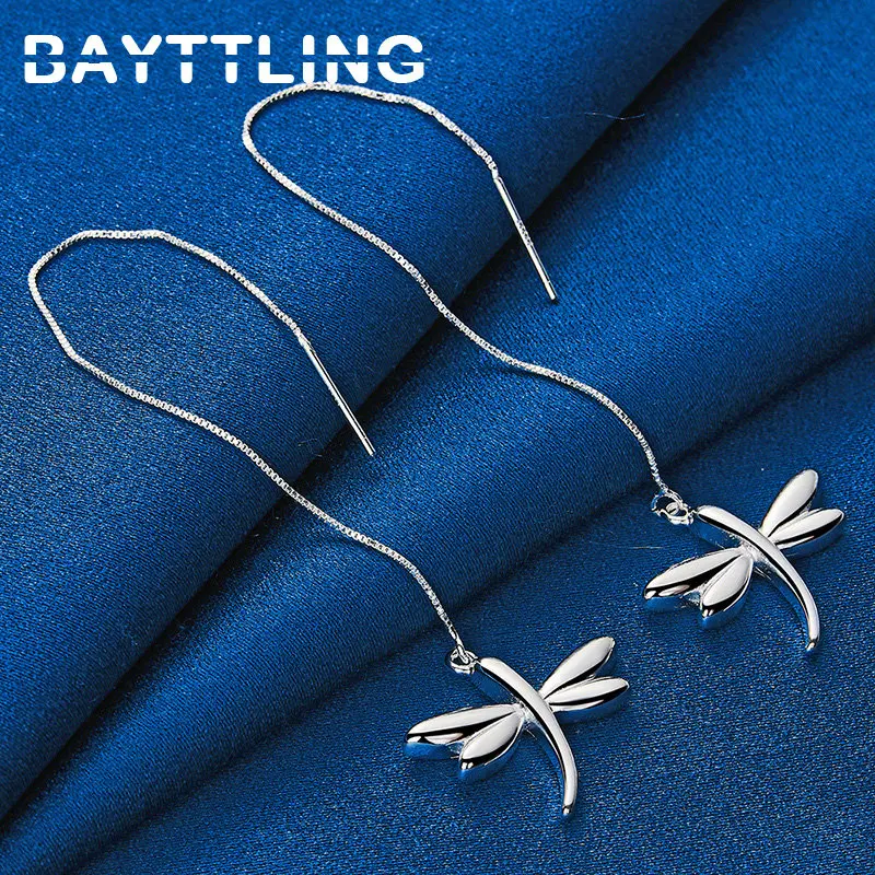 

New Style 925 Sterling Silver Fashion Long Tassel Dragonfly Earrings For Women Girlfriends Gift Jewelry Accessories Party