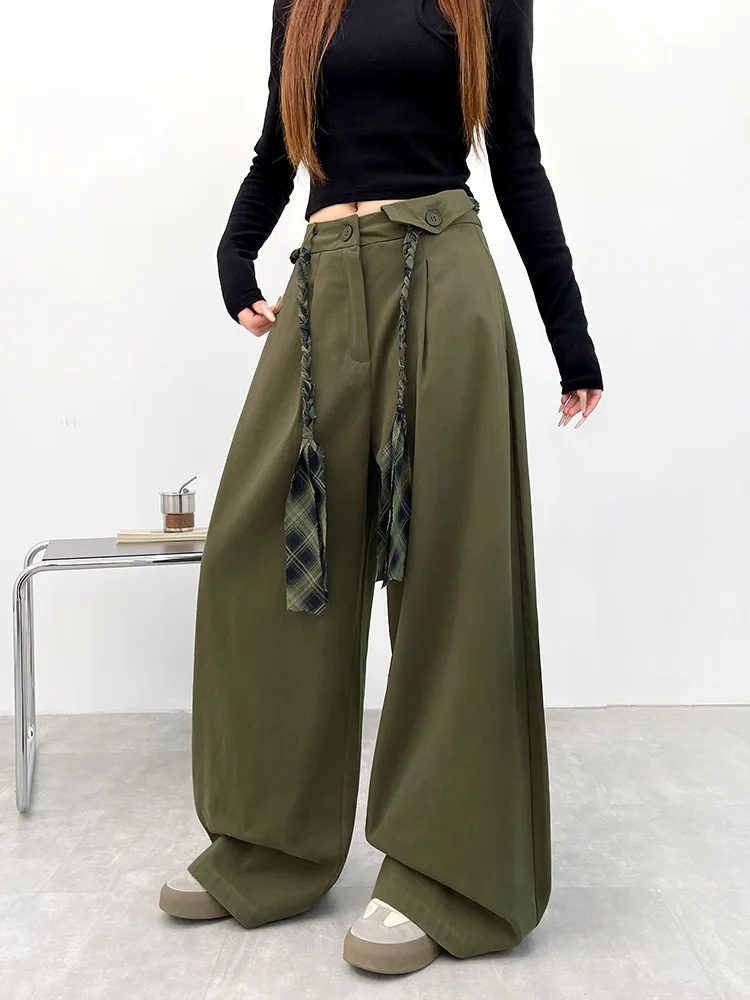 

Широкие брюки, серые женские летние дышащие свободные брюки для милых девочек, пляжная вечеринка, воздушные мягкие струящиеся легкие брюки с завязками