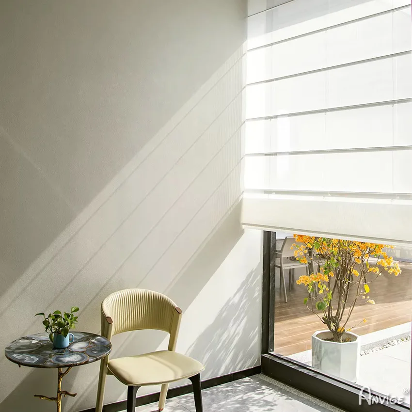 Modern Style Built-In Roman Shades for Windows White Sheer Flat Roman Blinds For Living Room