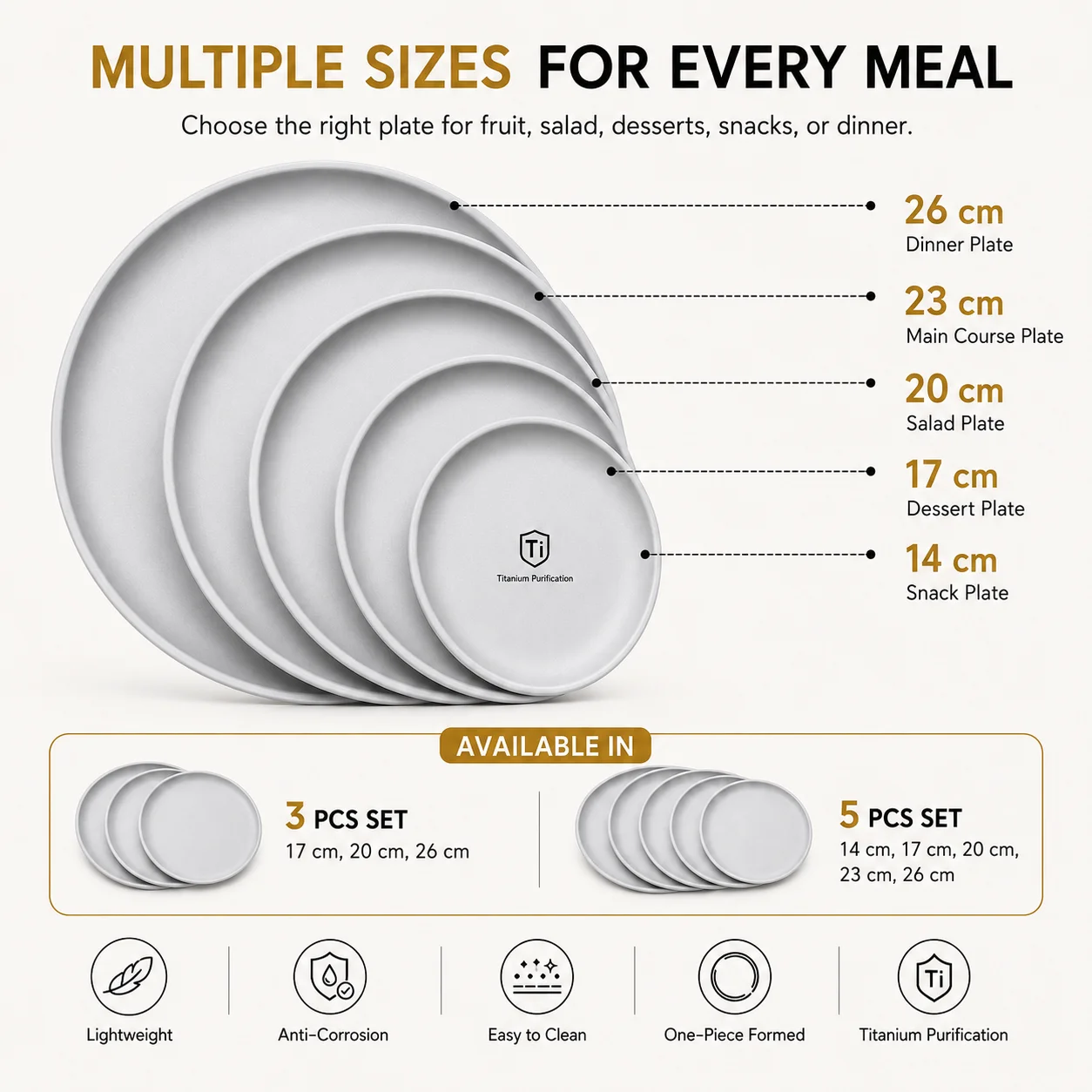 Uwhise Titanium Purification Plate Set Stainless Steel Dinner Plates Set Camping Tableware Lightweight Outdoor Picnic Tableware