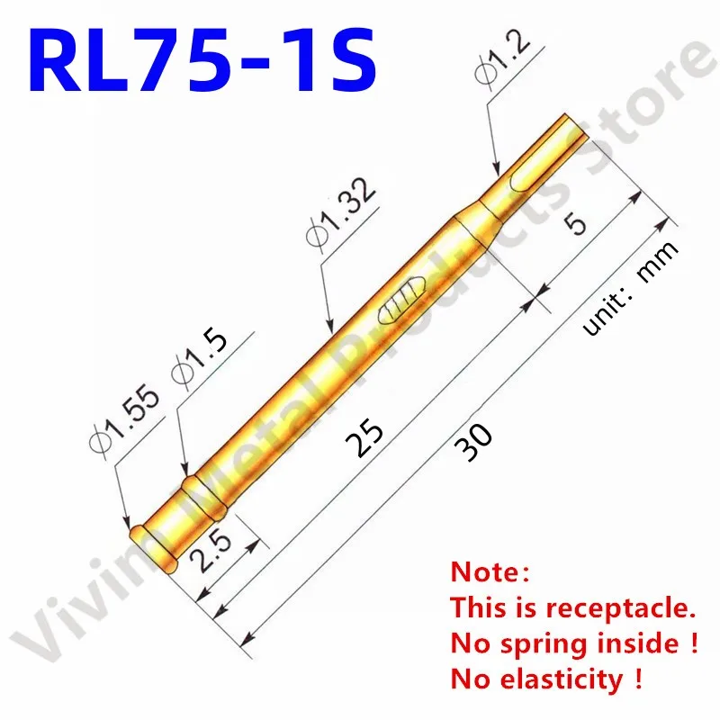 20/100PCS RL75-1S Test Pin PL75-B1 Receptacle Brass Tube Needle Sleeve Seat Solder Connect Probe Sleeve 30mm Outer Dia 1.32mm