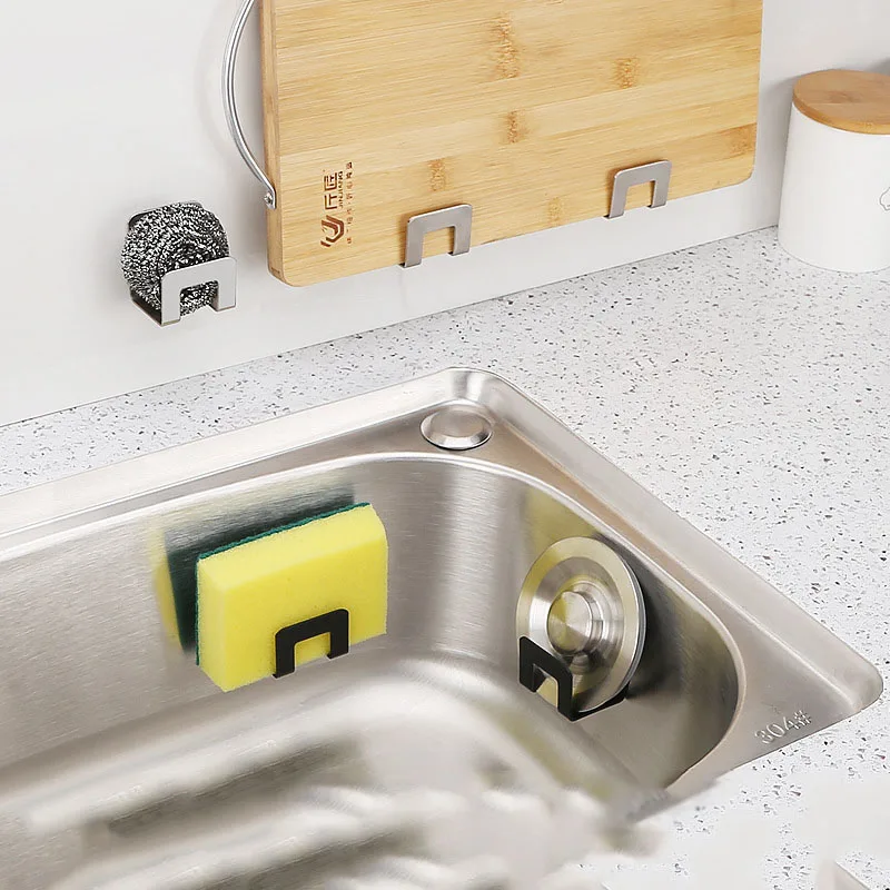 Stainless Steel Sink Tray Drainer Rack Kitchen Sink Sponge Holders Self Adhesive Hook Storage Holder Kitchen Wire Rag Organizer