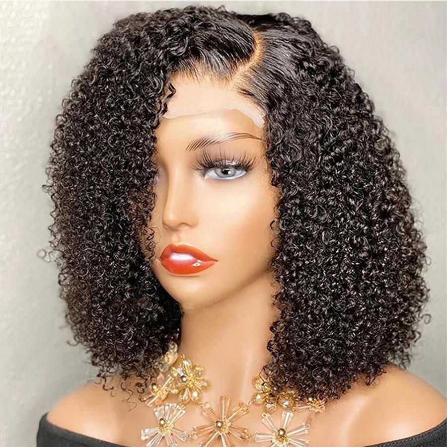 

Soft 14Inch Short Bob Kinky Curly180% Density Lace Front Wig For Black Women Babyhair Preplucked Natural Hairline Glueless Daily