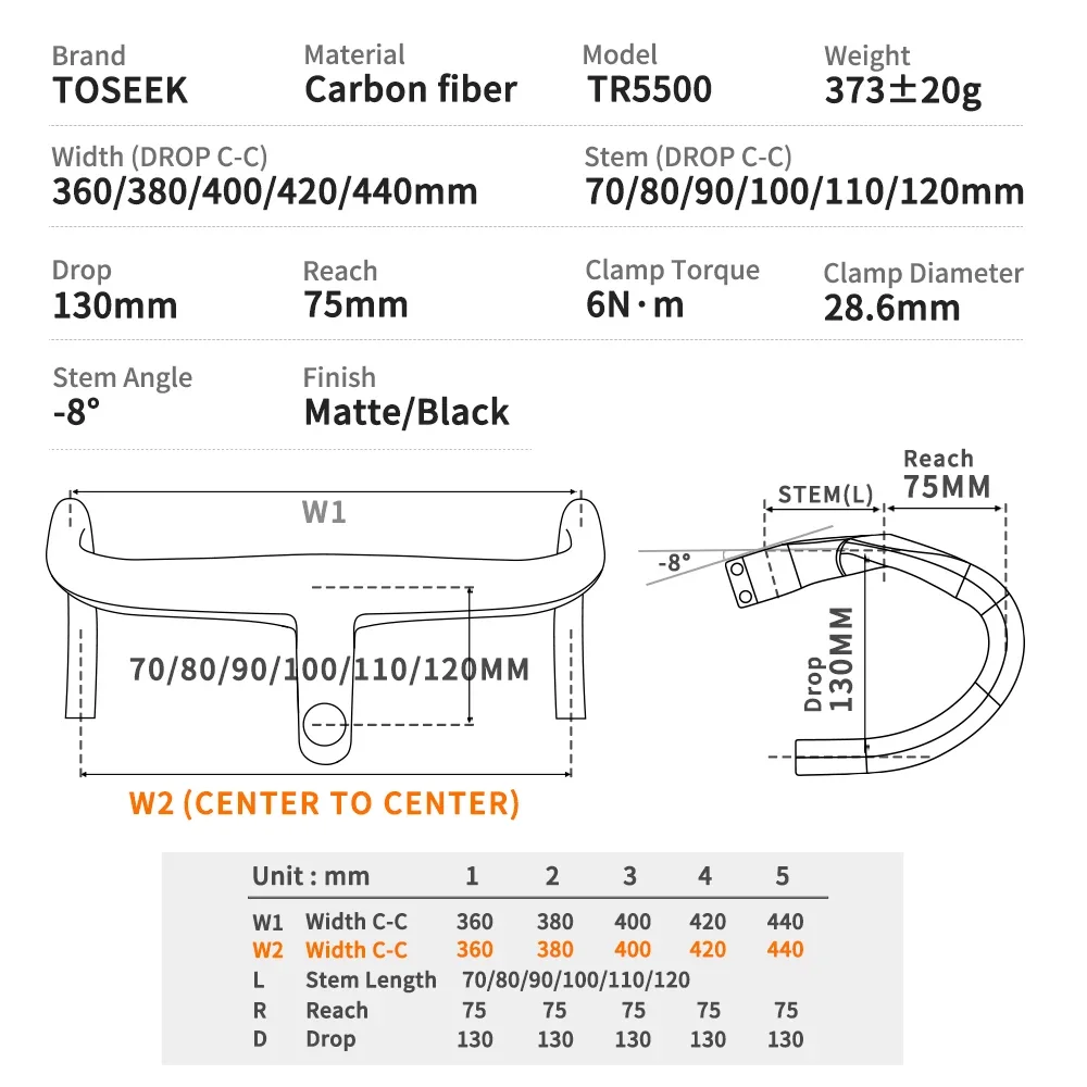 TOSEEK TR5500 Bicycle Handlebar T800Carbon Handlebar Integrated Road 28.6mm Integrated Road Handlebar With Bike Computer Holder