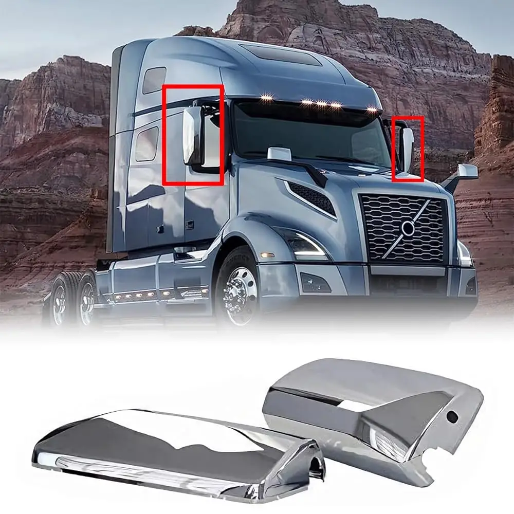 

Volvo VNL Chrome Door Mirror Covers Set for 2004-2017 Models Exterior Accessories Compatible with Driver and Passenger Sides