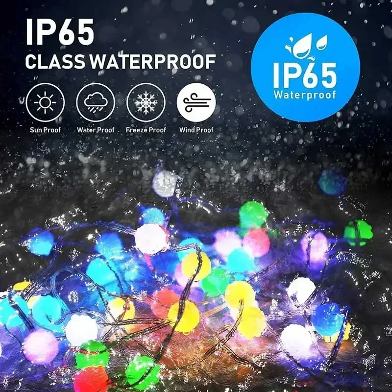 Led colorido bola string luz mudança de cor sincronização música luzes de fadas bluetooth app controle à prova dwaterproof água fio pvc jardim acampamento