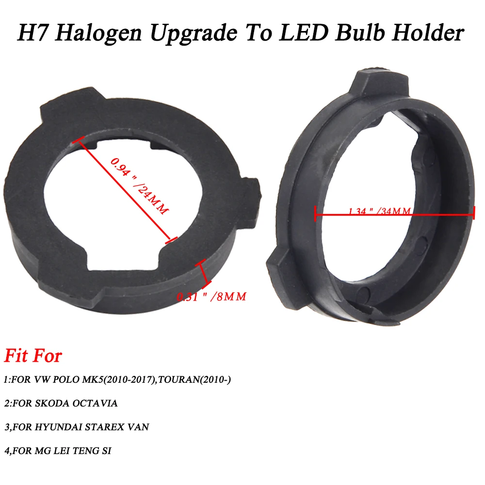 2PCS H7 LED Holder Headlight Base Adapter Bulb Socket Headlamp Retainer for VW POLO MK5/Touran/Skoda Octavia/Hyundai Starex Van