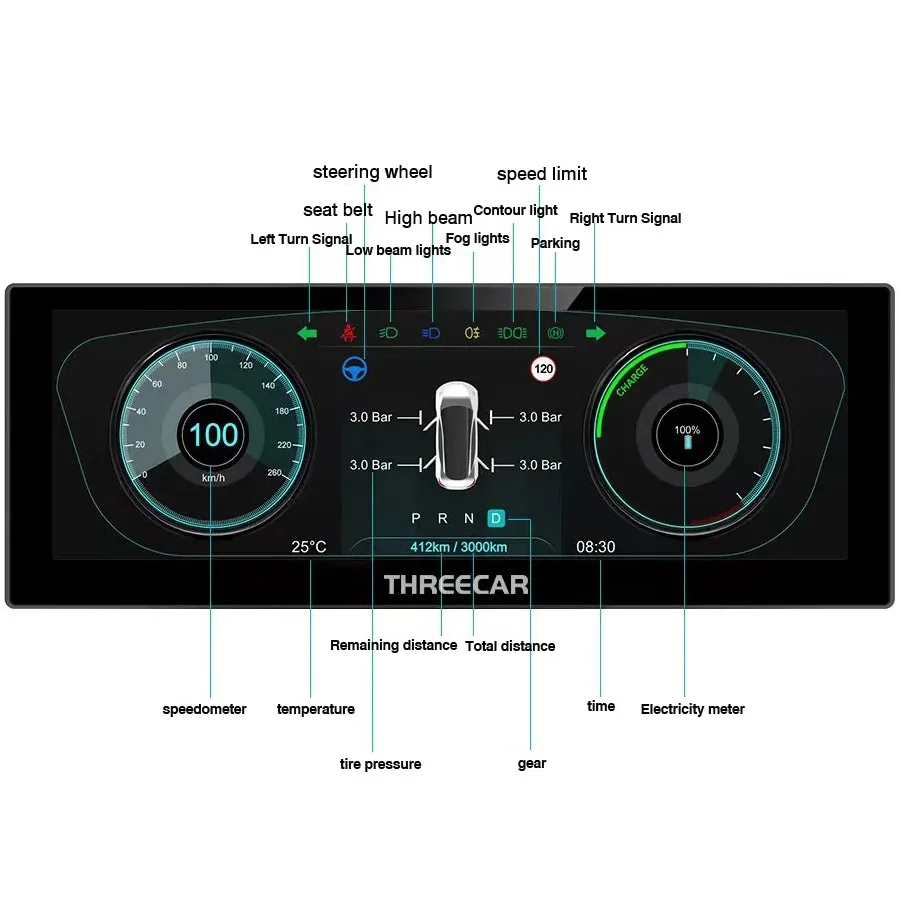 Touch screen da 8 pollici per cruscotto velocità tesla Modello 3 Y strumento misuratore LCD per auto Display LCD console CARPLAY wireless Apple