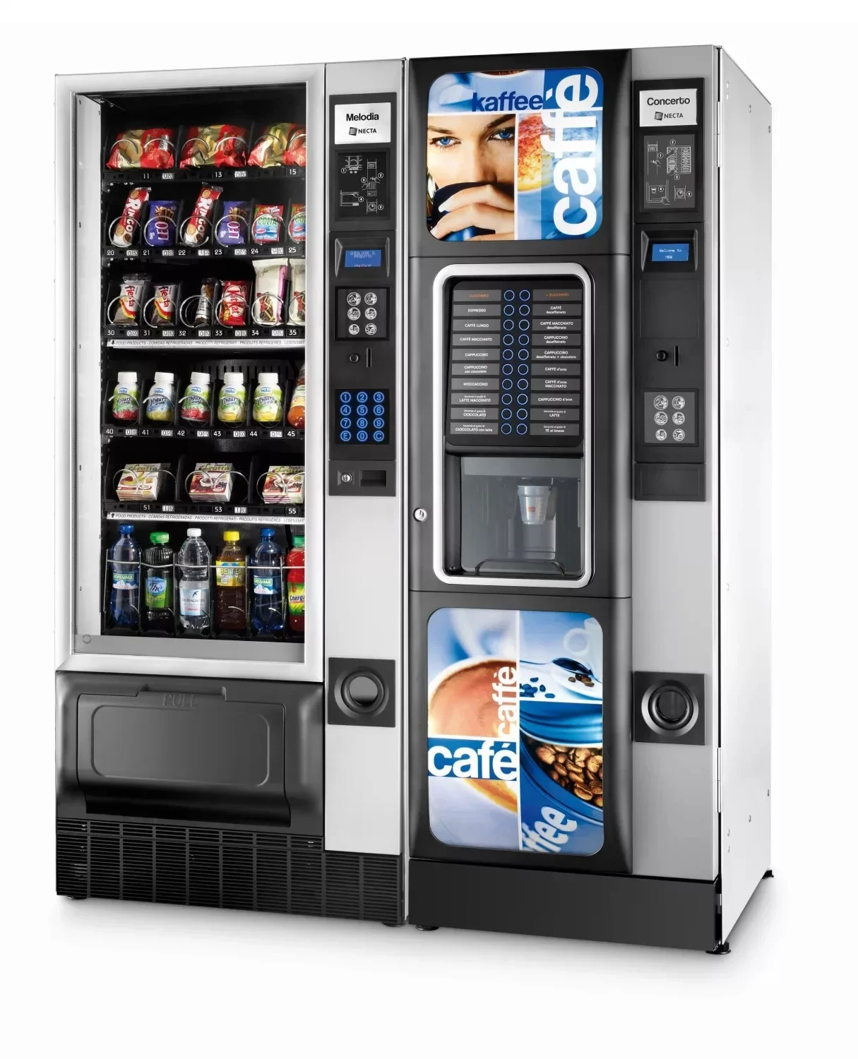 Salads, sandwiches, instant food products, cold drinks, snack vending machines