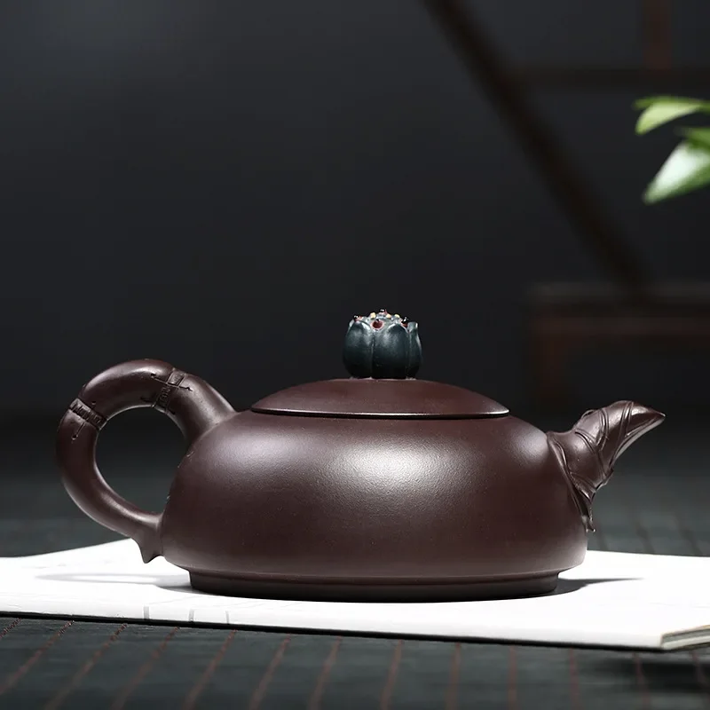 Zisha pot wholesale manufacturer Laozi mud raw ore relief lotus half moon pot teapot Yuzhong sand factory one piece dropshipping