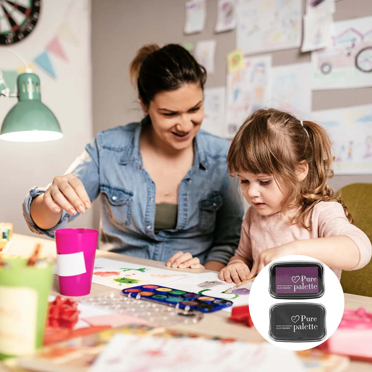 2pcs Colorful Ink Pad Premium Water-Based For Kids Diy Hand Art Craft Projects Stamp Pad Paper Wood Fabric Tool