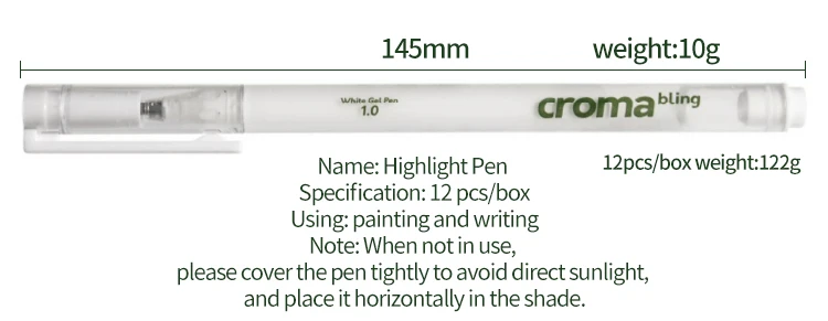 Croma 0,6 mm/1 mm Highlight White Gel Pen 1/3 Stück feine Spitze weiß Fluoreszierender Marker Animationskizze Zeichnung Kunst Schreibzubehör – Detail 4