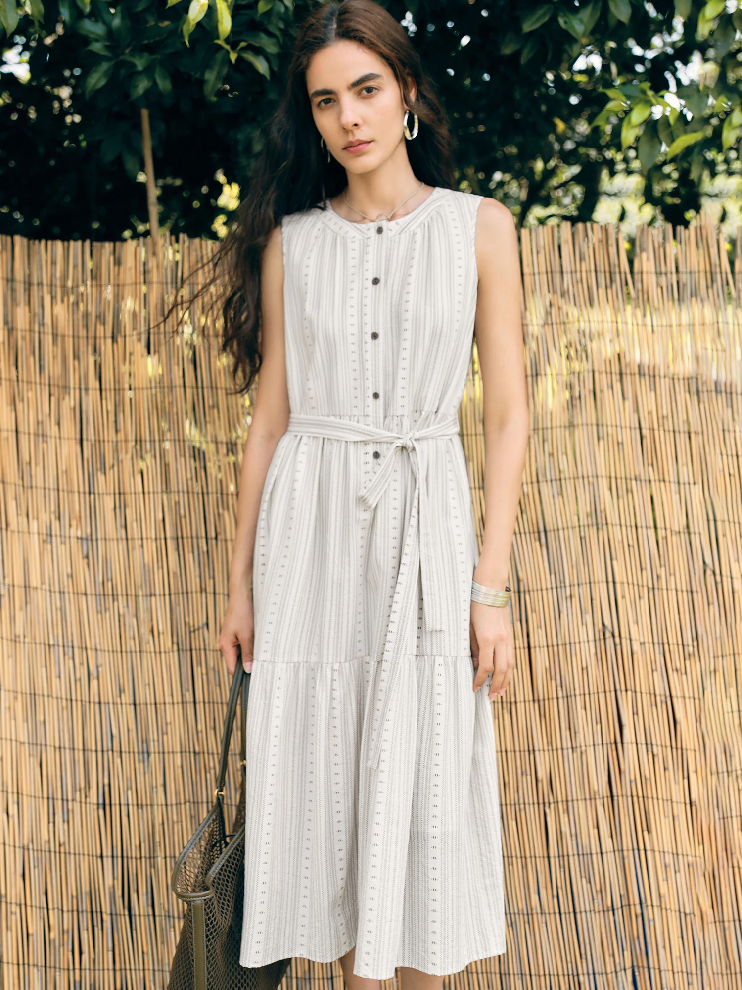 ZIQIAO Petite Bohoสไตล์รีสอร์ทแขนกุด-ผู้หญิงฤดูร้อน 2025 ใหม่มาถึงOคอSlimmingเอวcinching A-Line 25ZQ92270