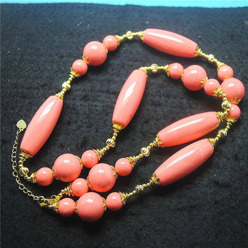 

1PC NICE FASHION WOMEN CHAIN NECKLACE NATURAL CORAL MATERIAL DRUM SHAPE SIZE 68CM LENGTH HOT SELLING FOR PARTY