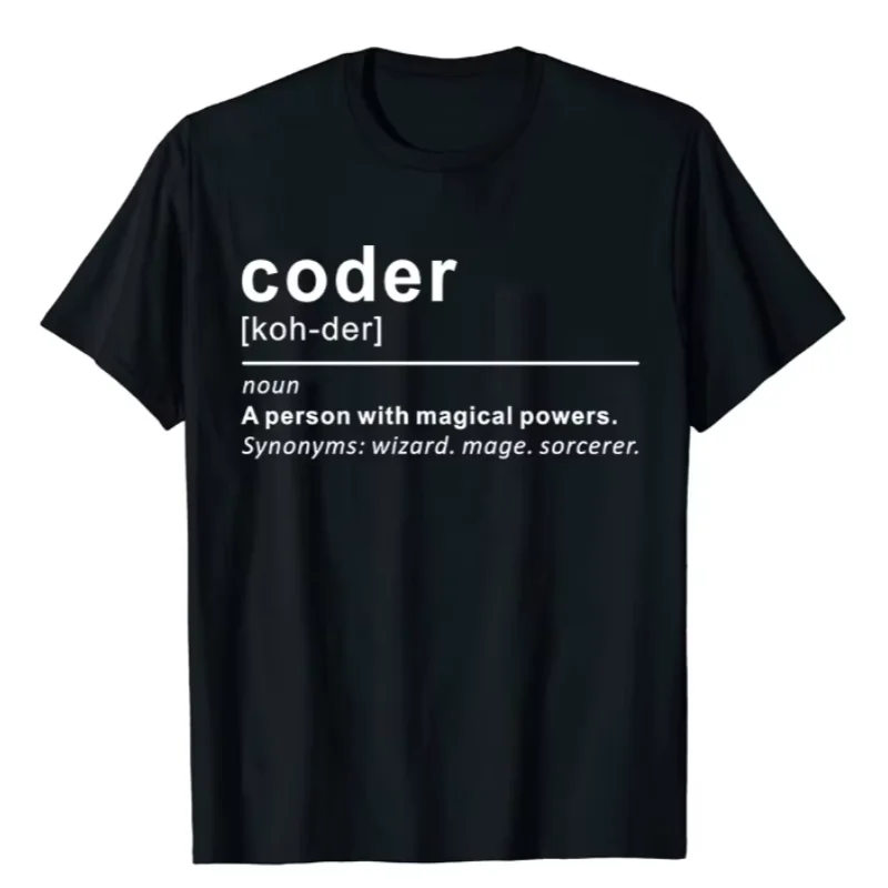 Coder A Person With Magic Power Programmer Men T Shirt Cotton Custom Short Sleeve Funny Coding Web Programmer Dad T-shirts 16888