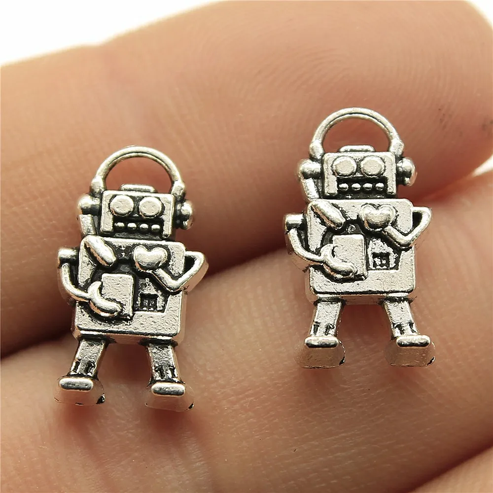 WYSIWYG 10pcs 17x9mm Pendant Robot Robot Charm Pendants For Jewelry Making Antique Silver Color Robot Pendants