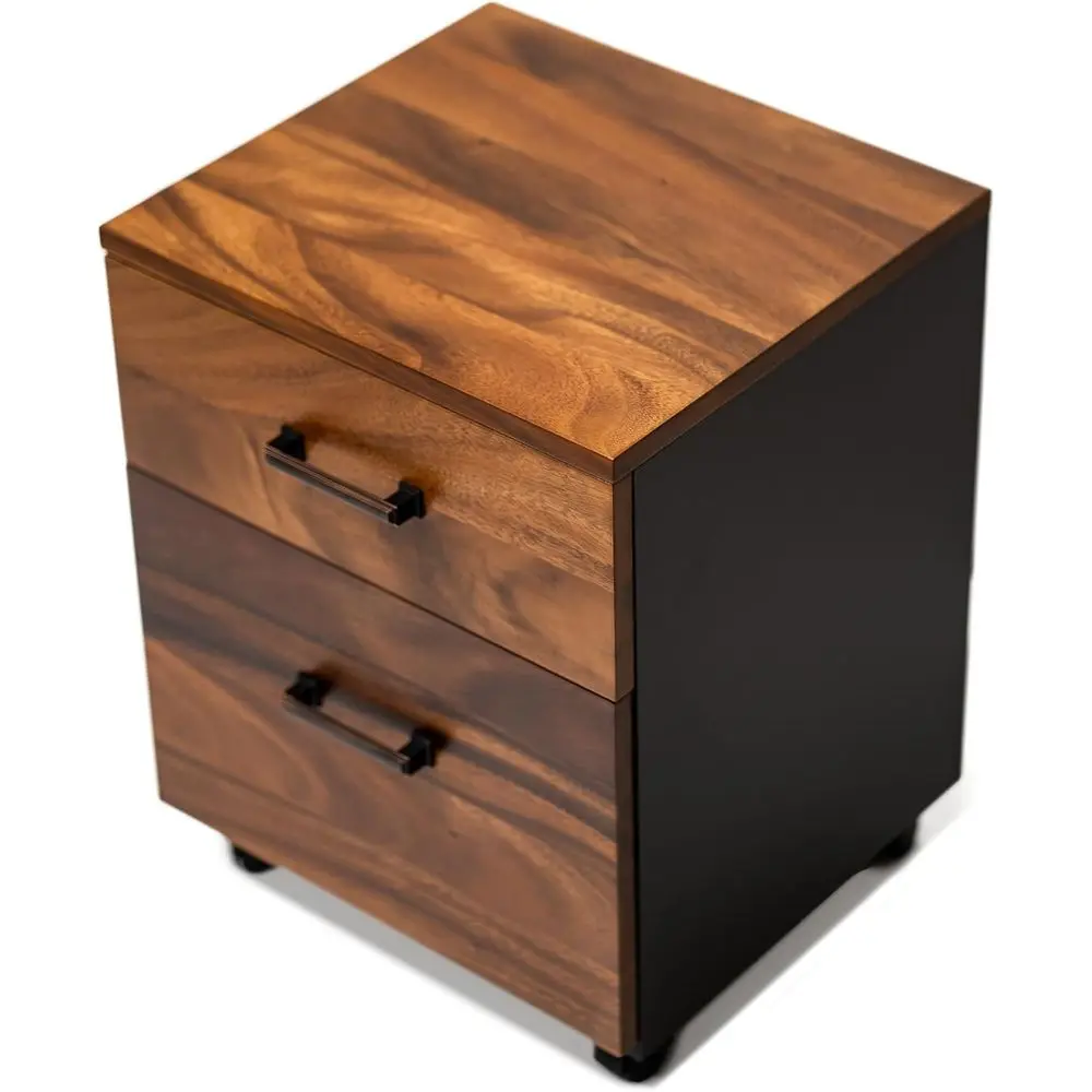 Walnut 2-Drawer File Cabinet on Wheels - 21x16x15 Desk-Side Storage for Home Office