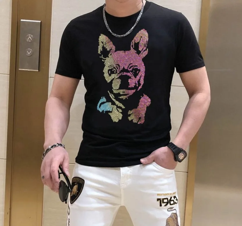 2022 Summer New Designer Rhinestone Mens T-Shirt O-Neck Short Sleeve Tops Men Luxury Clothing Diamond TShirts