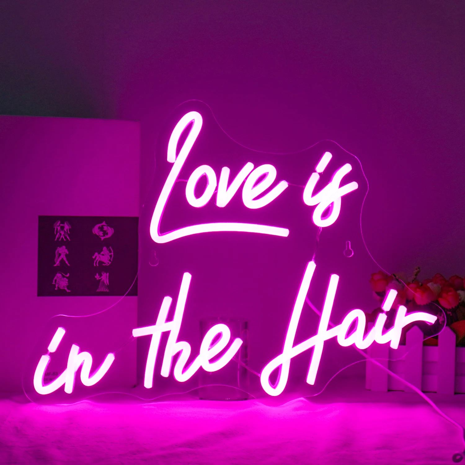 Love Is In The Hair Neon Sign Dimmable Room Decoration For Barbershop Pink Led Light Up Sign Beauty Salon Shop Sign USB Powered