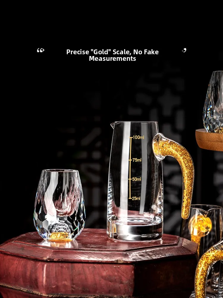 Creative Diamond Pattern Small White Wine Cup Set Home Use Crystal Glass Luxury Gold Foil Liquor Pours Unique Chinese Style view 3