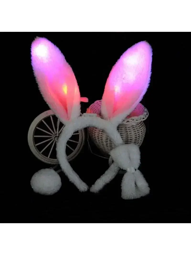 Bandeau lumineux rose pour femme, oreille de lapin, nœud de queue, cosplay, fête, anniversaire, Pâques, mariage, festival, sauna, fille, 1 pièce