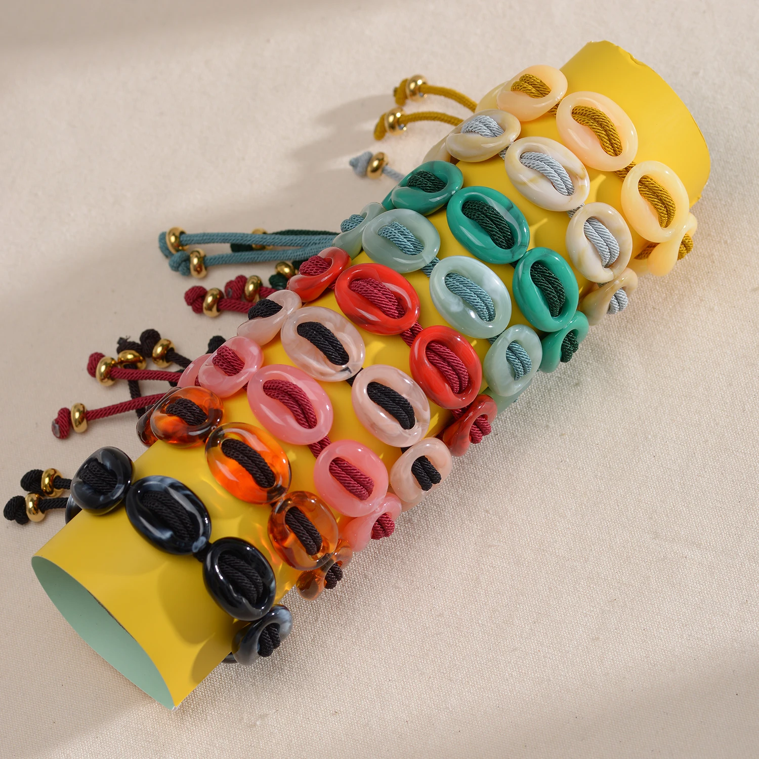 New 9 Color Handmade Swirled Acrylic Irregular Bead Bracelet for Women Men Sliding Beads Adjustable Size Unisex