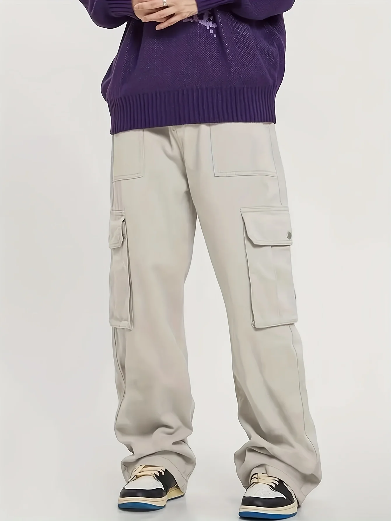 Herren Loose Fit Weite Baggy Cargo-Hose mit Großen Taschen Hip-Hop Streetwear Multi-Pocket Mode-Jogginghose – Detail 5