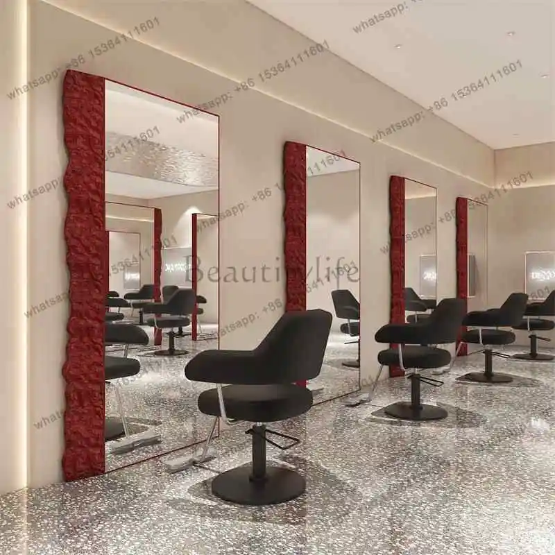 Friseur-Edelstahl-Haarschneidespiegel mit Lampe Ein- und doppelseitiger Bodenspiegel-Tisch