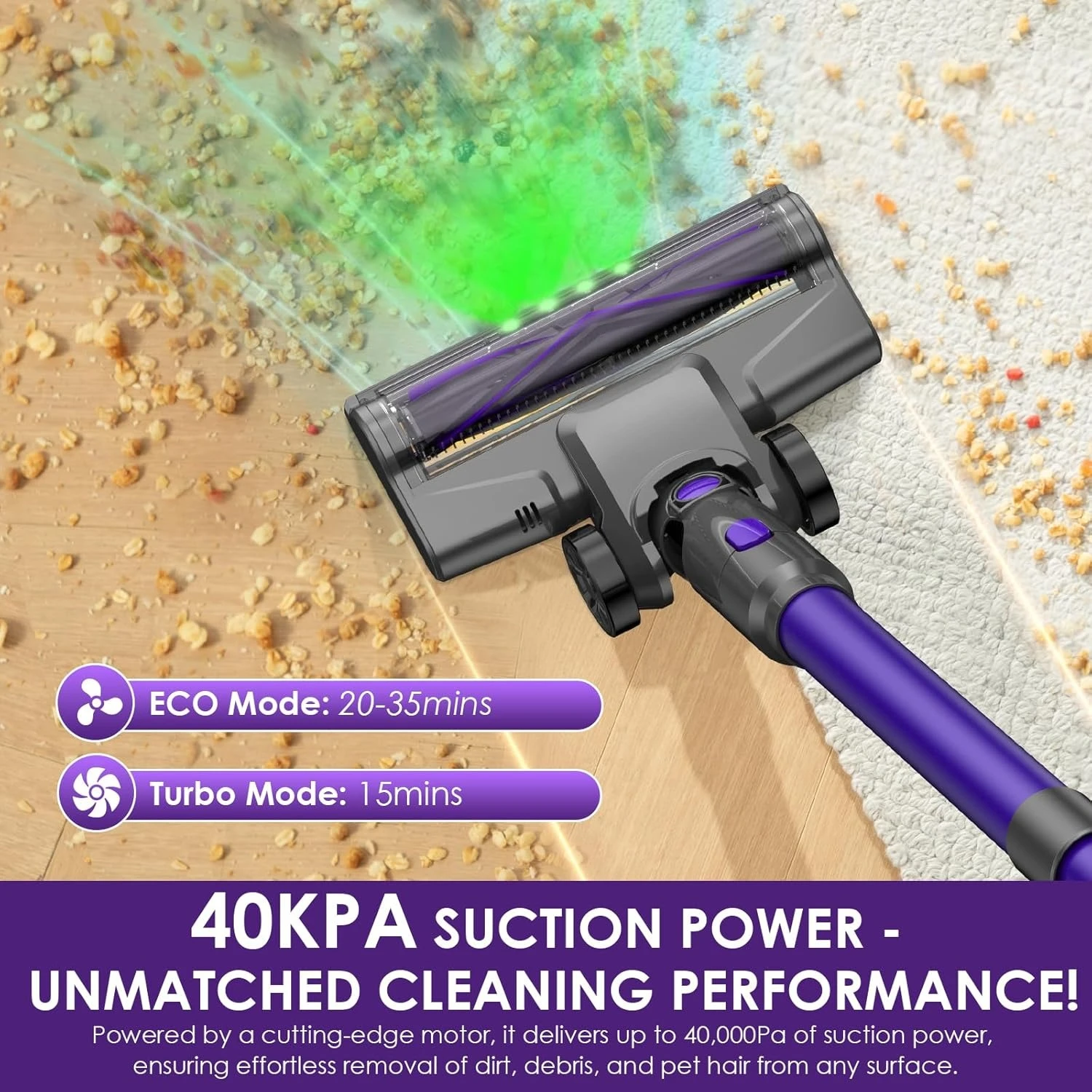 

Cordless Vacuum Cleaner, 40KPA/35Mins, Green LED Light, Lightweight Stick Vacuum Self-Standing, Vacuum Cleaners
