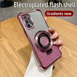 Glitter Shockproof Plating Bracket Phone Holder Case For OPPO A16 A16S A17 A15 A53 A36 A76 A5 A9 2020 A54S A53S Soft Stand Cover