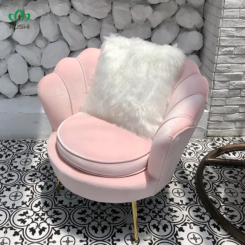 Pink Golden Iron Metal Velvet Royal Crown Single Double Sofa Dressing Chair Coffee Living Room Garden Sofa Set Furniture