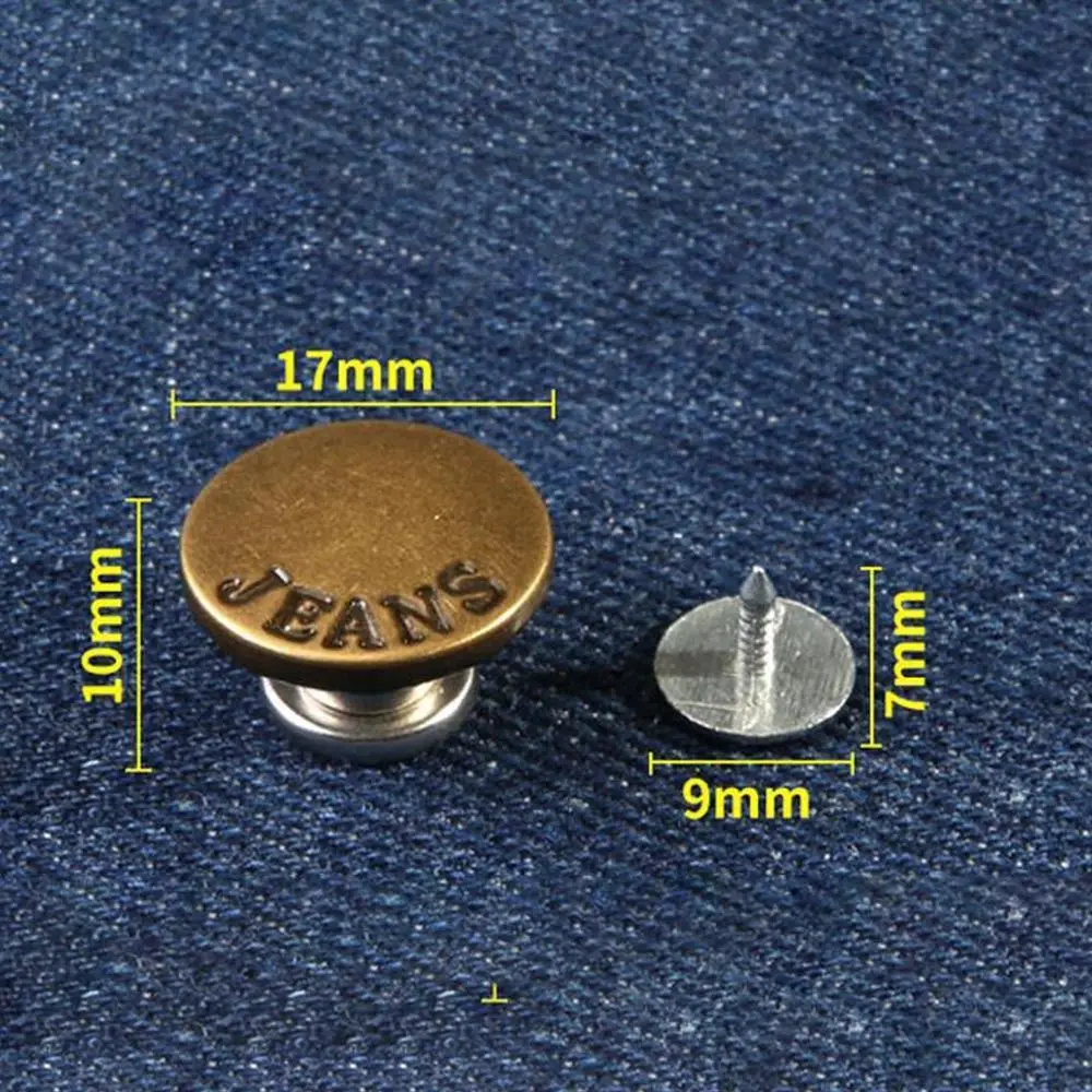 5pcs Durable Detachable Jeans Buttons Replacement Waist Adjust No-Sewing Metal Button Nail-Free Button Repair Kit