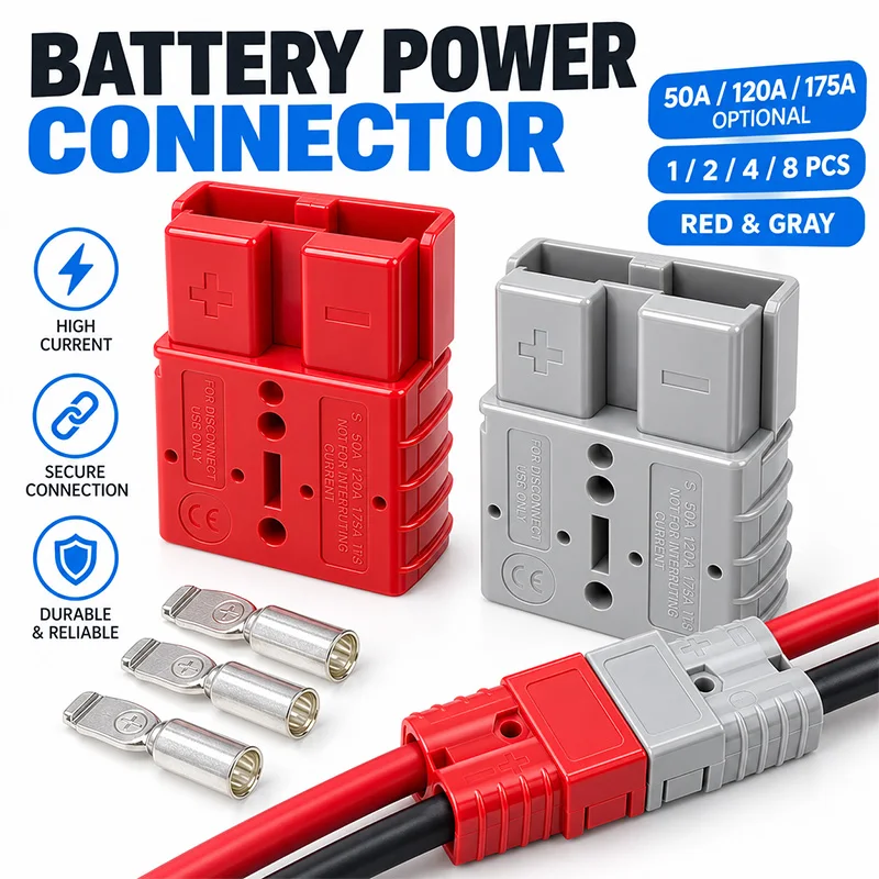 1 2 4 8Pcs 50A 120A 175A 2 Pole Battery Connector Quick Disconnect Plug Copper Crimp Contacts for Forklift RV UPS Solar Power