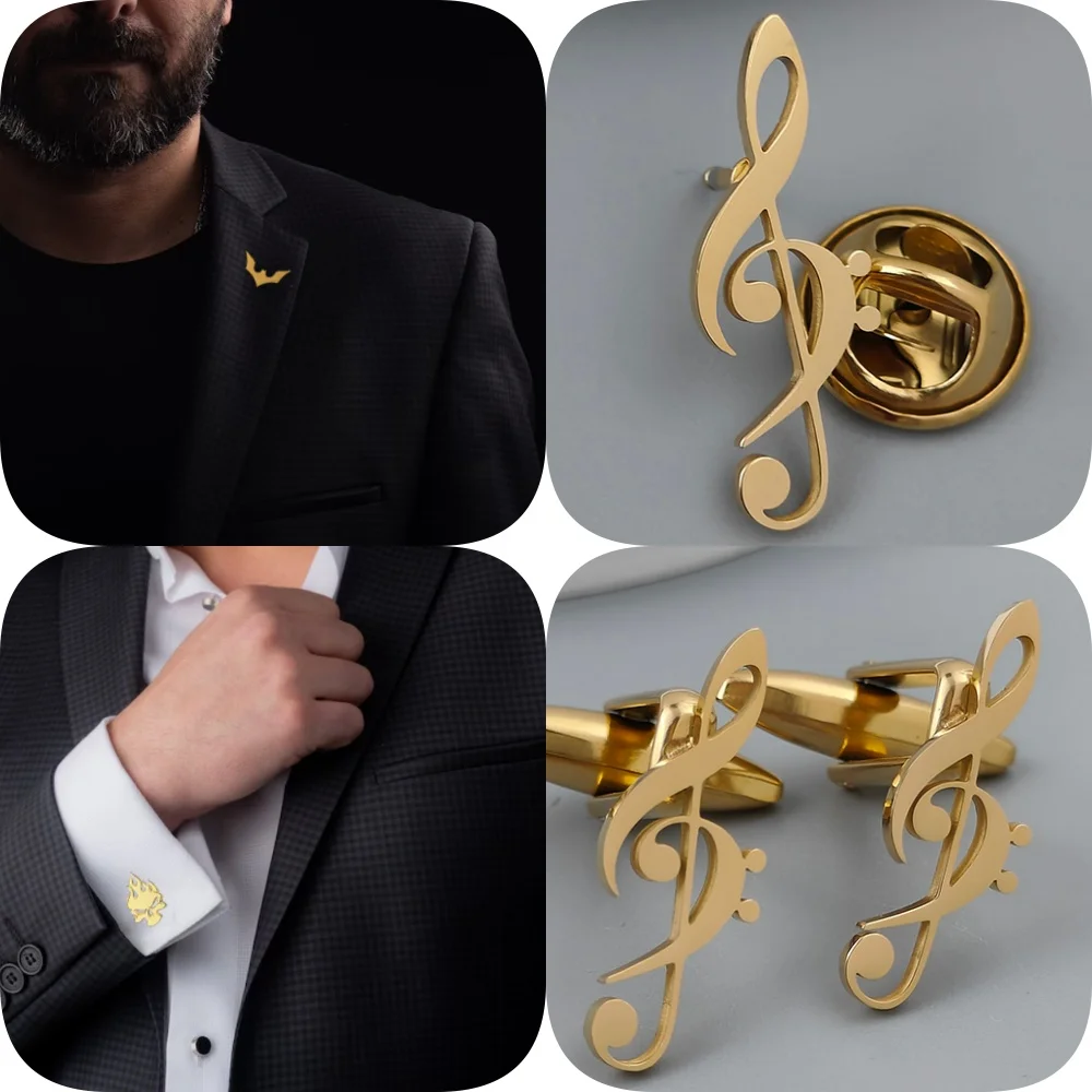 Musical symbol hollow gold-plated badge, men's collar brooch black, silver lapel pin,suit accessories set, branded men's gift