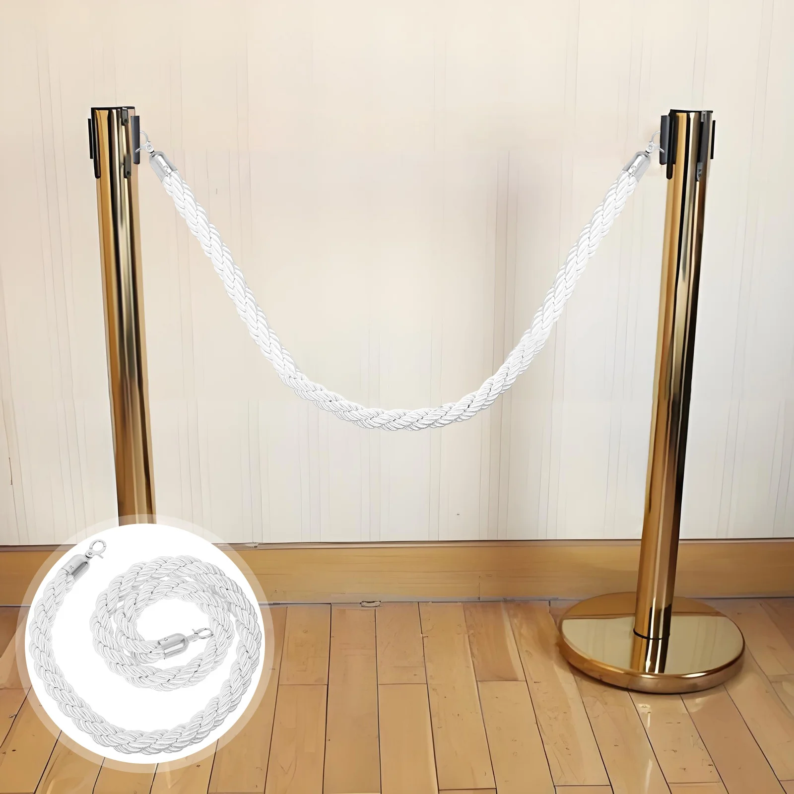 

Stanchion Rope Barrier White Braided Heavy Duty Queue Control Rope Chrome Hook Event Theater Vip Crowd Management